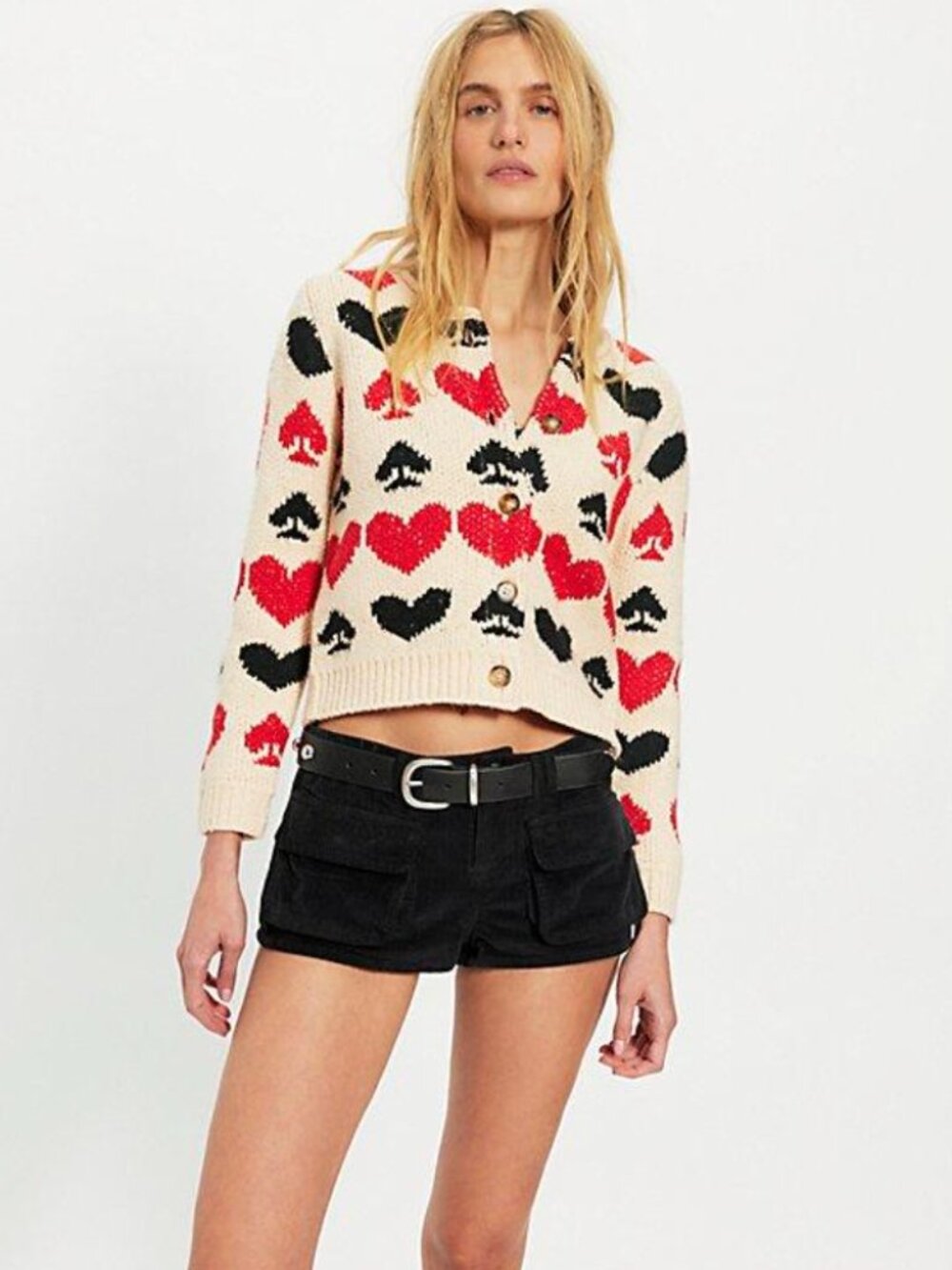 SOLD!!! Free People Queenie Cardi – Neutral Combo Hearts & Spades Cardigan - Picture 2 of 12